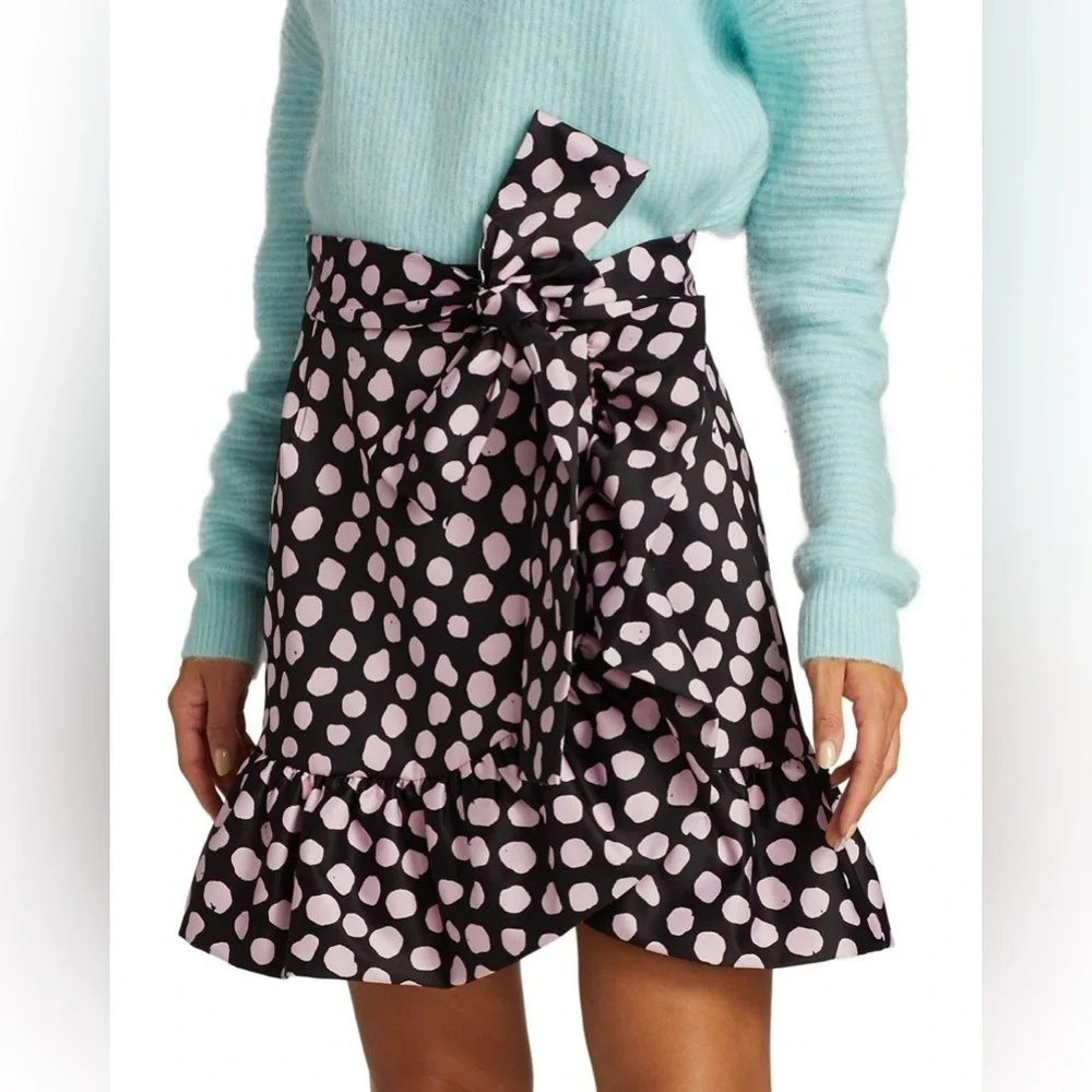 Tanya Taylor Daphne Polka Dot Flounce Ruffle Mini Skirt in Black & Pink - NWT